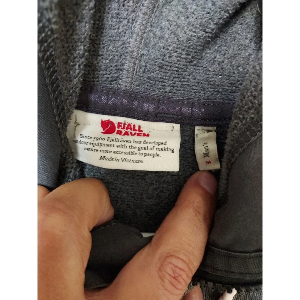 Fjallraven Hoodie Mens Medium Full Zip Ovike Fleece Jacket Gray Drawstring READ